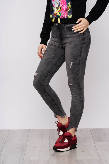 Sötétszürke casual skinny szakadt farmer enyhén elasztikus pamutból