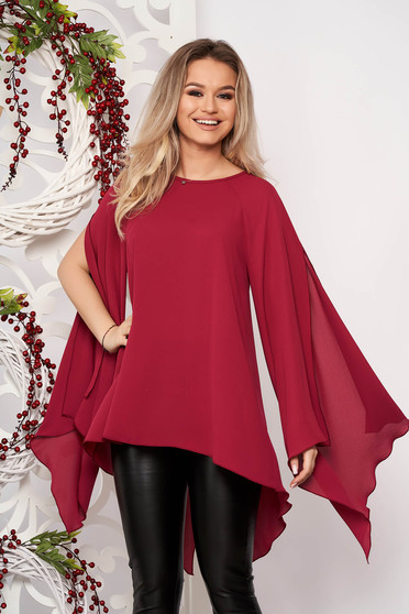 StarShinerS burgundy bő szabású elegáns aszimetrikus női blúz muszlinból