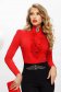 Piros elegáns szűk szabású rövid pamutból készült fodros női ing bross kiegészítővel magas gallérral 1 - StarShinerS.hu