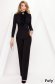 Fekete elegáns szűk szabású rövid pamutból készült fodros női ing bross kiegészítővel magas gallérral 1 - StarShinerS.hu