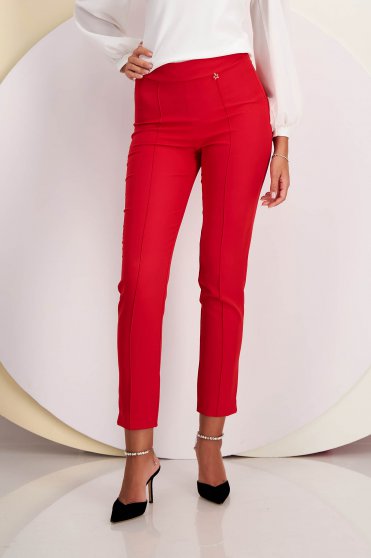 Női Nadrágok ,  méret: S, Piros hosszú magas derekú kónikus nadrág enyhén rugalmas szövetből - StarShinerS - StarShinerS.hu