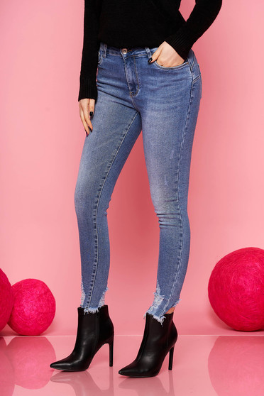 Kék casual zsebes stretch farmer szakadt farmerből