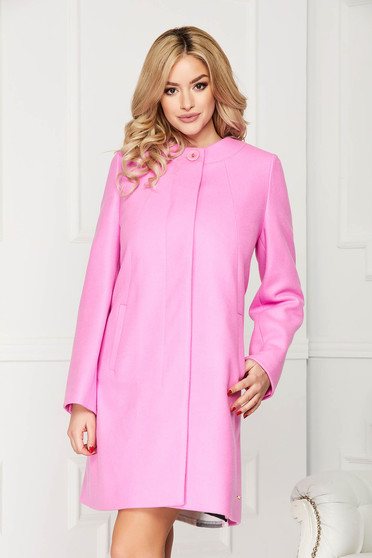 Pink elegáns rövid egy gombbal zárható egyenes kiskabát gyapjúból