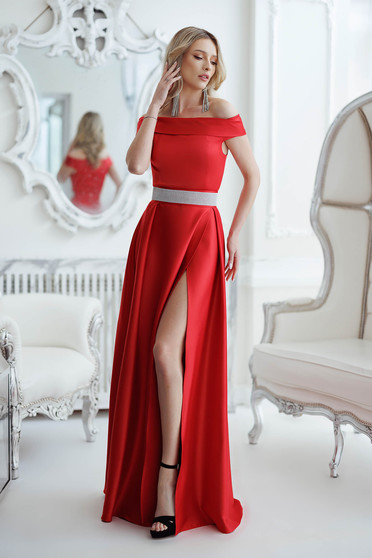 Násznagy ruhák, Hosszú taft piros lábon sliccelt harang ruha - StarShinerS.hu