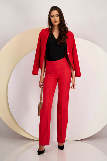 Női Nadrágok , Piros hosszú magas derekú bővülő nadrág enyhén rugalmas szövetből - StarShinerS - StarShinerS.hu