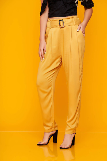 Magas derekú nadrágok, Sárga casual bő szabású magas derekú nadrág vékony anyagból - StarShinerS.hu
