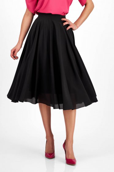 Női szoknyák  fekete,  méret: 3XL, Fekete StarShinerS magas derekú elegáns midi harang szoknya muszlinból - StarShinerS.hu