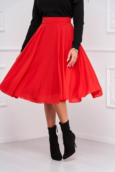 Női szoknyák , Piros StarShinerS magas derekú elegáns midi harang szoknya muszlinból - StarShinerS.hu