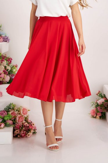 Női szoknyák , Piros StarShinerS magas derekú elegáns midi harang szoknya muszlinból - StarShinerS.hu