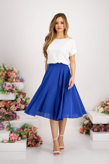 Női szoknyák , Kék StarShinerS magas derekú elegáns midi harang szoknya muszlinból - StarShinerS.hu