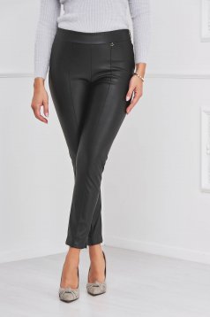 StarShinerS fekete műbőr casual szűk szabású magas derekú oldalt cipzárral zárható nadrág
