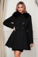 Fekete elegáns rövid harang kabát gyapjúból és szőrme gallérral 1 - StarShinerS.hu