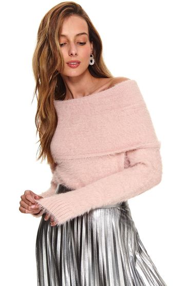 Casual pulóverek, Világos rózsaszínű pulóver casual bolyhos anyag hosszú ujjakkal - StarShinerS.hu