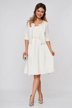 Fehér StarShinerS szövet női kosztüm ruhával rugalmas anyagból 3d virágos díszítéssel