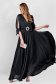 Hosszú fekete alkalmi muszlin ruha harang alakú gumirozott derékrésszel kivágott ujjrésszel 1 - StarShinerS.hu