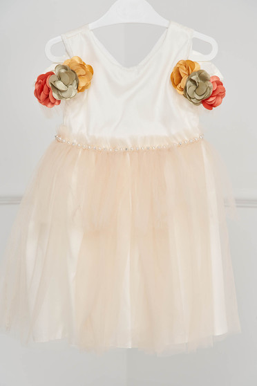 Gyerekruhák, Ivoire ruha alkalmi tüllből gyöngyös díszítés 3d virágos díszítéssel - StarShinerS.hu