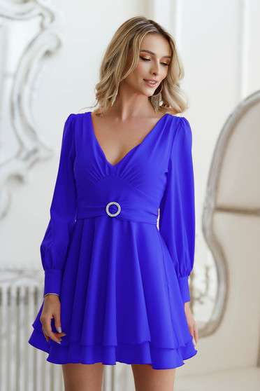 Party ruhák, Kék rövid bő ujjú muszlin harang ruha - StarShinerS.hu