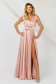 Púder rózsaszínű alkalmi hosszú harang ruha, ujjatlan, muszlin szatén anyagból 2 - StarShinerS.hu