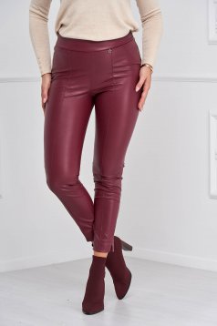 StarShinerS burgundy műbőr casual szűk szabású magas derekú oldalt cipzárral zárható nadrág