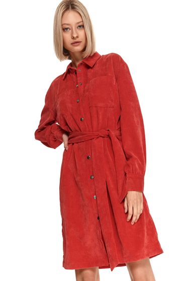 Bársony ruhák midi, Bő szabású piros ruha hosszú ujjakkal finom tapintásu bársonyból eltávolítható övvel - StarShinerS.hu