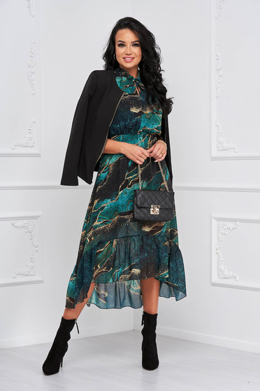 Maxi ruhák, StarShinerS midi muszlin ruha harang alakú gumirozott derékrésszel absztrakt mintával - StarShinerS.hu