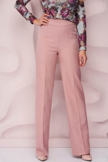 Női Nadrágok , Púder rózsaszínű StarShinerS nadrág magas derekú elegáns deréktól bővülő szabású szövetből - StarShinerS.hu