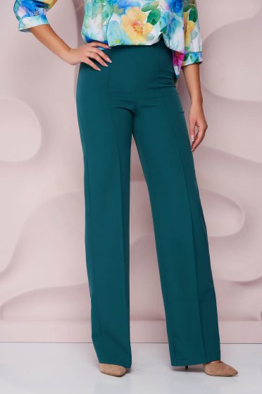 Magas derekú nadrágok, Zöld StarShinerS nadrág magas derekú elegáns deréktól bővülő szabású szövetből - StarShinerS.hu