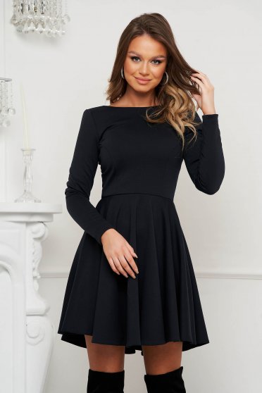 Jersey rövid harang ruha - fekete, kerekített dekoltázssal - StarShinerS