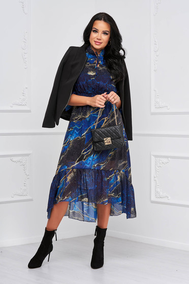 Nyári ruhák, StarShinerS midi muszlin ruha harang alakú gumirozott derékrésszel absztrakt mintával - StarShinerS.hu