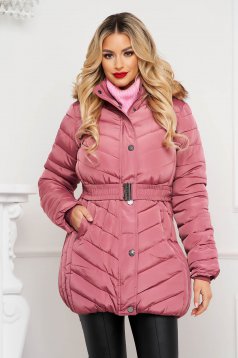Pink szűkített vízlepergető dzseki rugalmas övvel és eltávolítható kapucnival