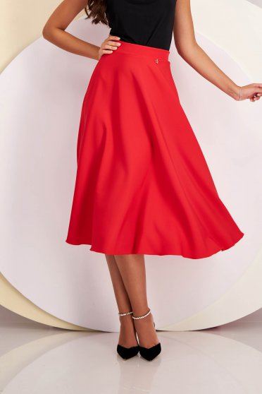 Női szoknyák  midi,  méret: XL, Piros StarShinerS elegáns magas derekú harang szoknya szövetből - StarShinerS.hu