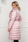 Világos rózsaszínű hosszú szűkített vízlepergető dzseki műszőrme díszítéssel és levehető ujjakkal 4 - StarShinerS.hu