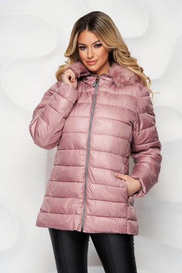 Téli dzsekik, Világos rózsaszínű dzseki vízlepergető műszőrme díszítéssel - StarShinerS.hu