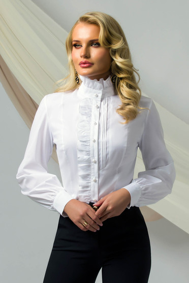 Női ingek, Fehér női szűkített ing fodros bő ujjakal - StarShinerS.hu