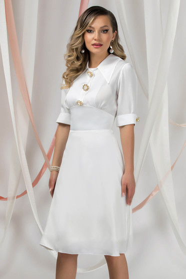 Fehér ruhák, Ivoire ruha elegáns midi harang georgette gyöngyök - StarShinerS.hu