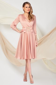 Púder rózsaszínű ruha midi harang muszlin