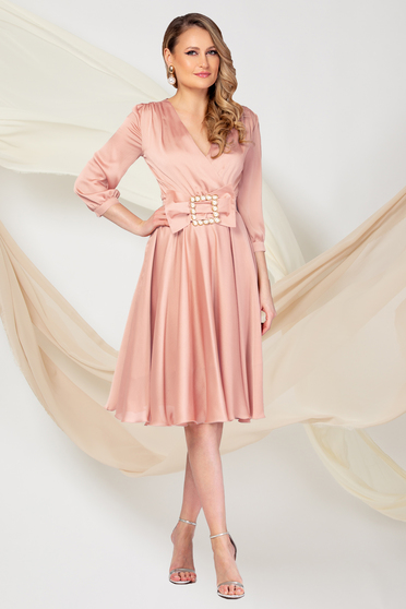 Nagy méretű ruhák pink, méret: M, Púder rózsaszínű ruha alkalmi midi harang muszlin - StarShinerS.hu