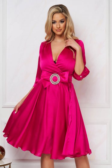 Alkalmi ruhák pink, Fukszia alkalmi midi harang ruha szaténból - StarShinerS.hu