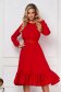 Piros midi elegáns StarShinerS harang alakú krepp ruha, övvel és 3d virágos díszítéssel ellátva, gumirozott derékrésszel 1 - StarShinerS.hu