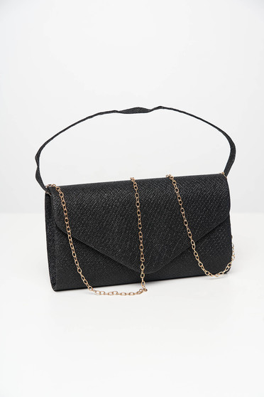 Fekete alkalmi boríték táska csillogó díszítésekkel és eltávolítható vékony láncal