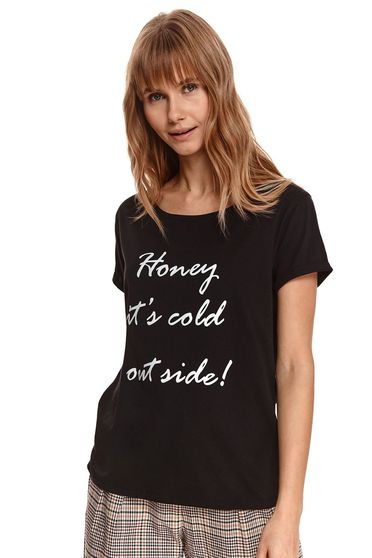 Női Pólók, Fekete bő szabású pamutból készült póló kerekített dekoltázssal - StarShinerS.hu