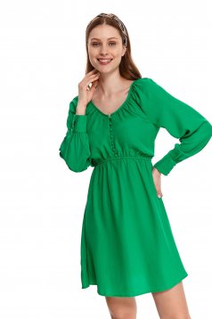 Zöld rövid harang alakú ruha gumirozott derékrésszel vékony anyagból