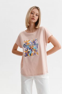 Pink virágmintás casual bő szabású pamutból készült póló