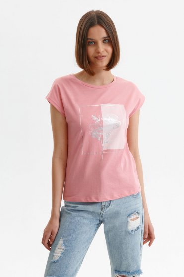 Casual trikók, Pink casual bő szabású pamutból készült póló nyomtatott mintával - StarShinerS.hu