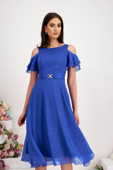 Elegáns ruhák, Kék muszlin midi harang ruha csillogó díszítésekkel - StarShinerS - StarShinerS.hu