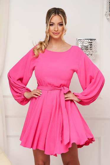 Akciós ruhák pink, Fukszia StarShinerS ruha bő ujjú harang alakú gumirozott derékrésszel rugalmas anyagból - StarShinerS.hu