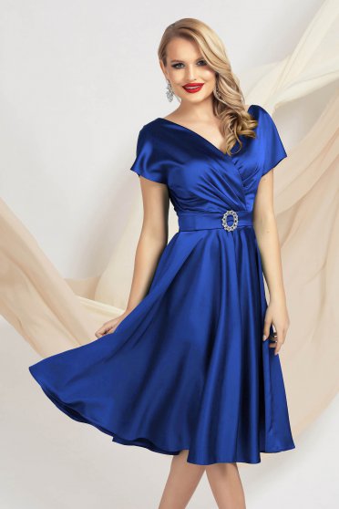Taft ruhák, Kék harang ruha midi elegáns szaténból - StarShinerS.hu