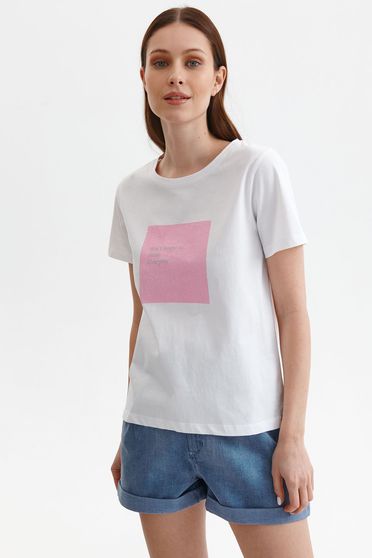 Casual trikók, Fehér casual pamutból készült bő szabású póló nyomtatott mintával - StarShinerS.hu