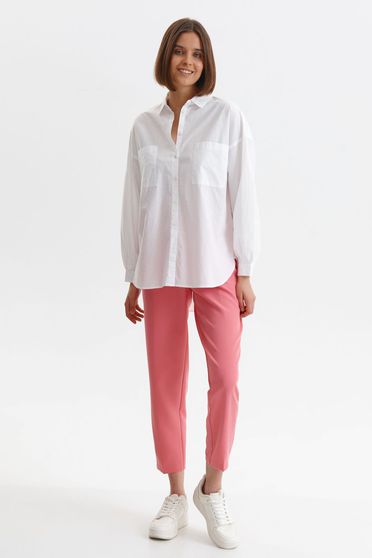 Fehér ingek, Fehér bő szabású pamutból készült zsebes női ing - StarShinerS.hu